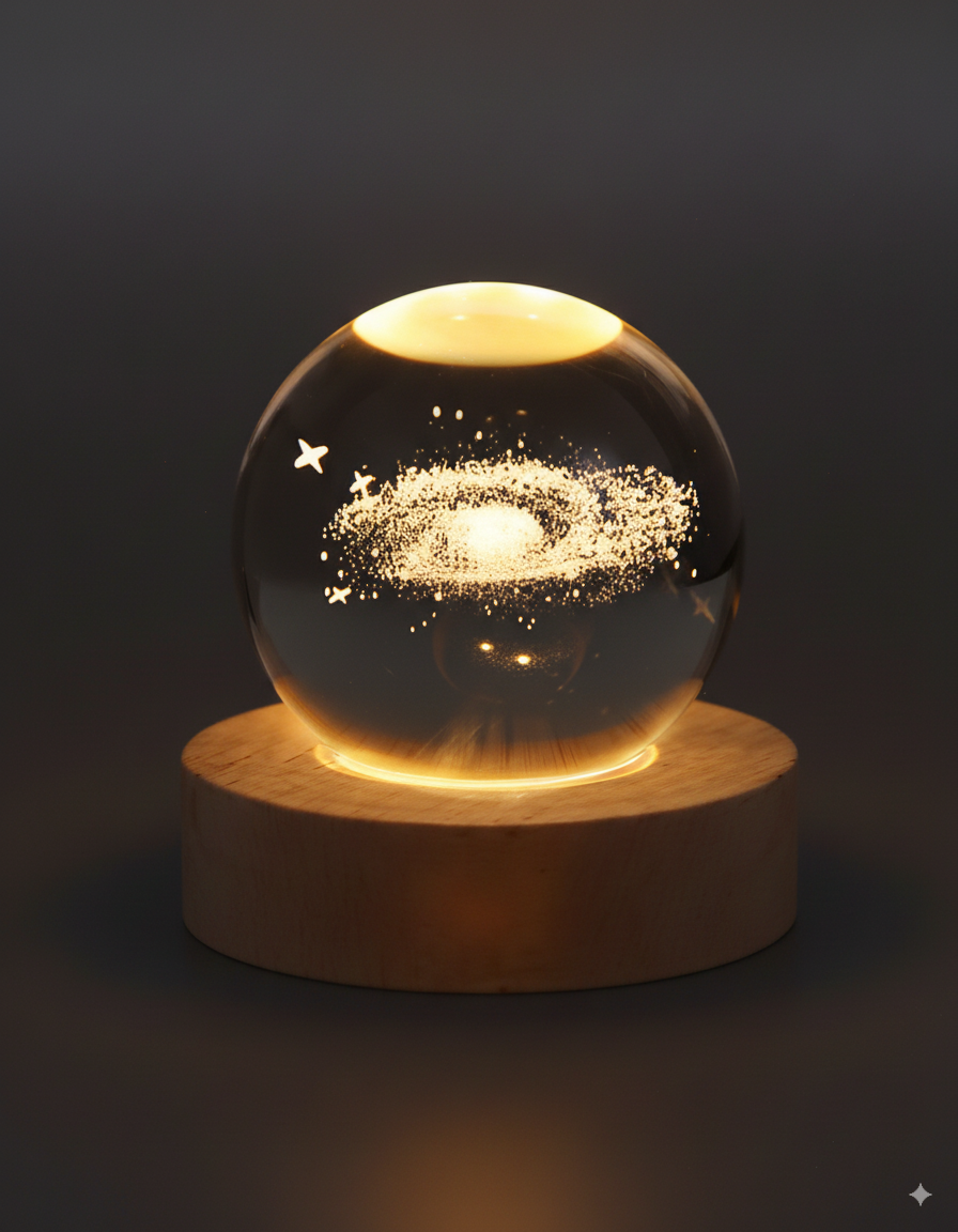 Lampe Décorative LED USB – Boule Cristal 3D Lune, Planètes et Galaxie